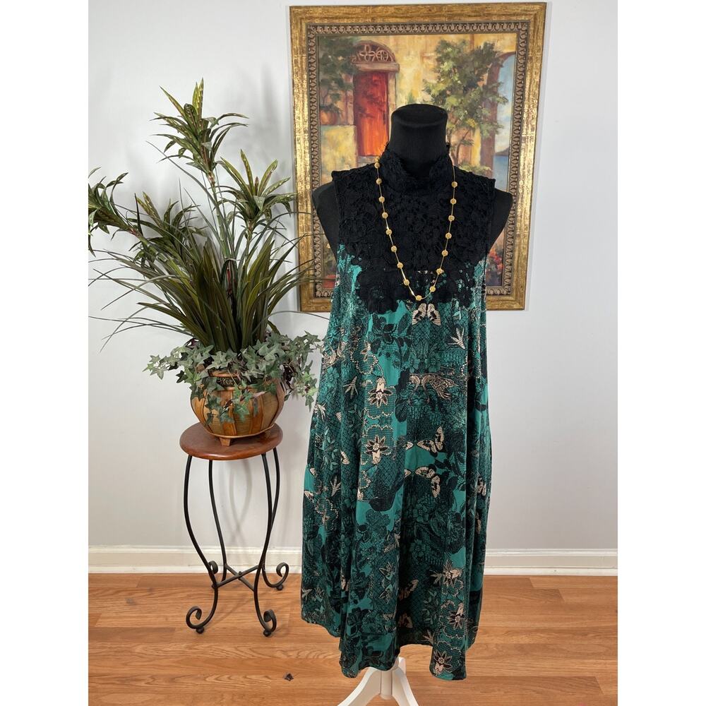 Anthropologie Maeve Swing Dress Women's Medium Teal‎ Lace Dark Romance Boho Chic